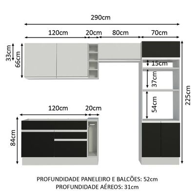 Cozinha Completa Cristal com Armário e Balcão Branco Madesa