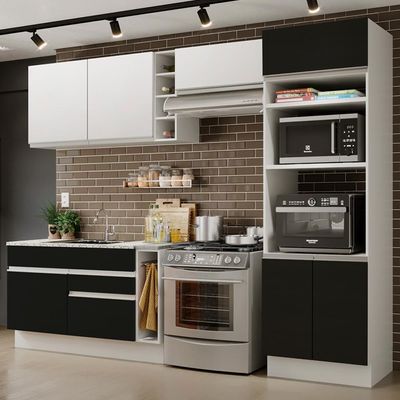 Cozinha Completa Cristal com Armário e Balcão Branco Madesa