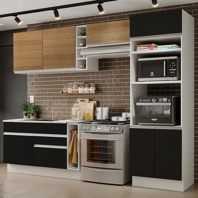 Cozinha Completa Cristal com Armário e Balcão Preto Madesa