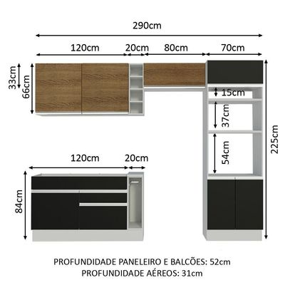 Cozinha Completa Cristal com Armário e Balcão Preto Madesa