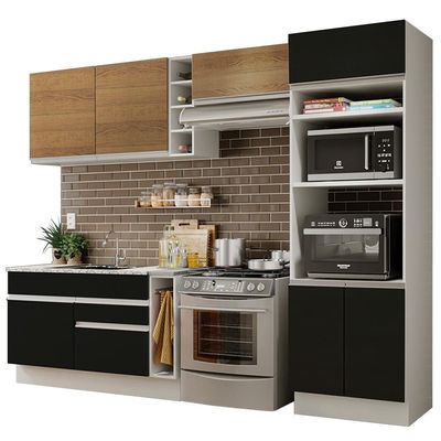 Cozinha Completa Cristal com Armário e Balcão Preto Madesa