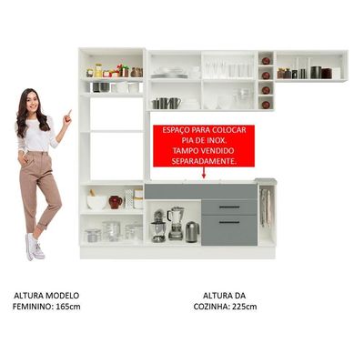 Cozinha Completa Agata sem Tampo e Pia Branco Cinza Madesa