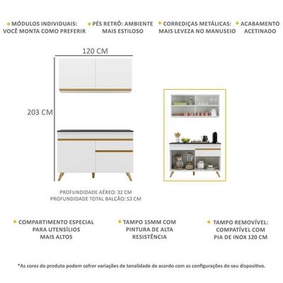 Cozinha Compacta Multimóveis Veneza Gw Fg3687com Armário E Balcão Branca