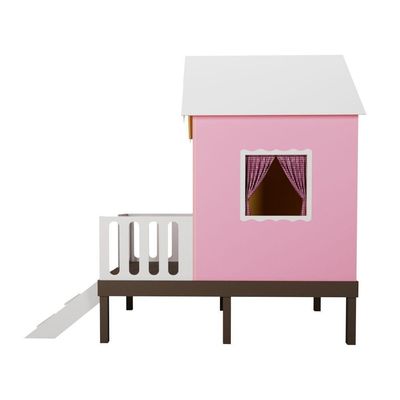Casinha de Brinquedo Alta Rosa com Cercadoe e Telhado Branco