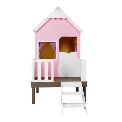 Casinha de Brinquedo Alta Rosa com Cercadoe e Telhado Branco