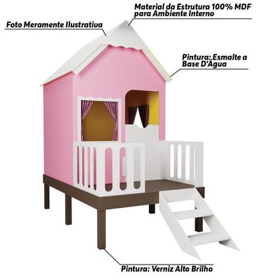 Casinha de Brinquedo Alta Rosa com Cercadoe e Telhado Branco