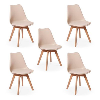 Conjunto 05 Cadeiras Eames Wood Leda Design Nude