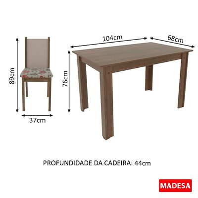 Conjunto Cíntia Mesa Tampo de Madeira 4 Cadeiras Madesa