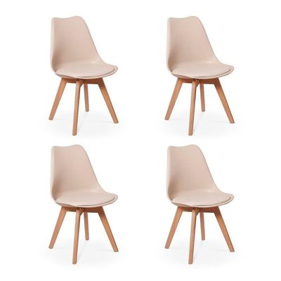 Conjunto 04 Cadeiras Eames Wood Leda Design Nude