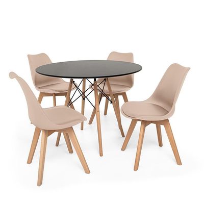 Conjunto Mesa Jantar Eiffel Preta e 04 Cadeiras Leda Nude
