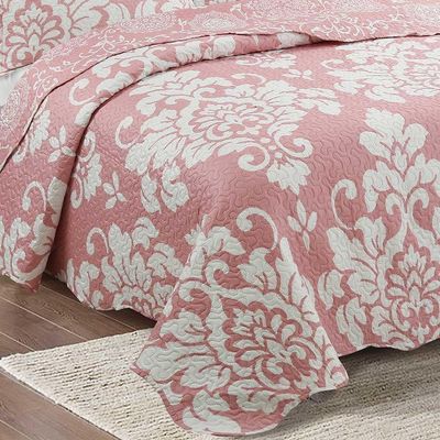 Kit Cobre Leito Colcha Daily Queen 3 Peças Dupla Face Estampado Floral Rubi Floral 100% Poliéster