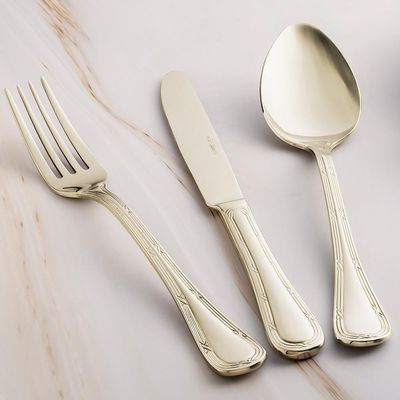 Faqueiro em aço inox Saint James Lace Champagne Gold 101 peças: Requinte e brilho para a sua mesa