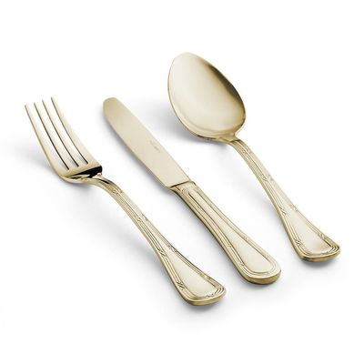 Faqueiro em aço inox Saint James Lace Champagne Gold 101 peças: Requinte e brilho para a sua mesa