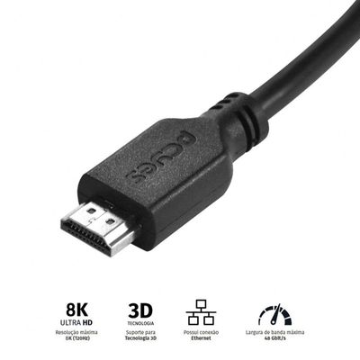 Cabo Hdmi Ultra 2.1 28Awg Puro Cobre 8K 1 Metro - Phm21-1