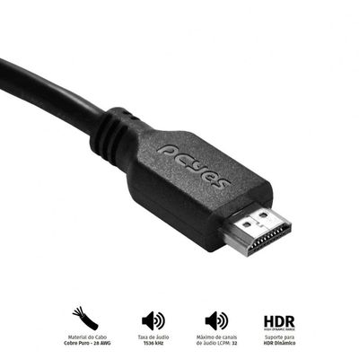 Cabo Hdmi Ultra 2.1 28Awg Puro Cobre 8K 1 Metro - Phm21-1