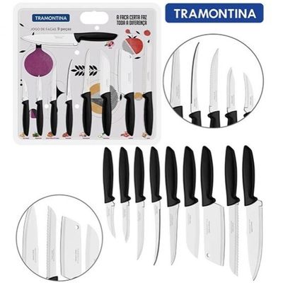 Kit com 10 Jogos De Facas 9 Peças Preto Tramontina Plenus