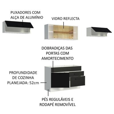 Cozinha Compacta Madesa Agata Armário e Balcão Branco Preto