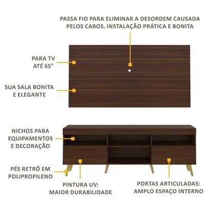 Rack Retrô Com Painel Para Tv Até 65´´ Flórida Fg3133