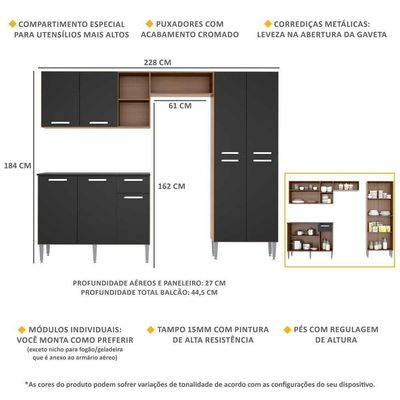 Cozinha Compacta Multimóveis Pequim Up Fg2999 Com Armário E Balcão Madeirada/preta