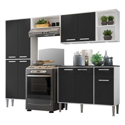 Cozinha Compacta Multimóveis Xangai Fg3415 Com 3 Leds Armário E Balcão Branca/preta