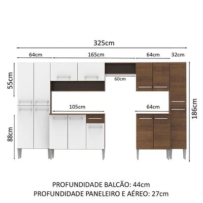 Cozinha Completa Emilly Armário Balcão Branco/Rustic Madesa