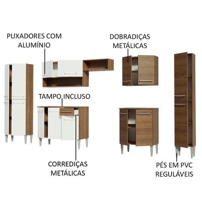 Cozinha Completa Emilly Armário Balcão Branco/Rustic Madesa