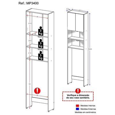 Armário Banheiro com 2 Leds para Sanitário e 2 Portas Branco