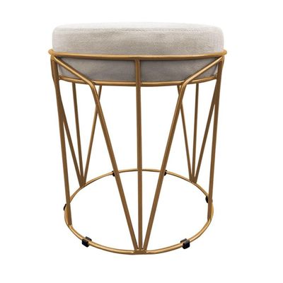 Puff Multiuso Com Mesa 2 Em 1 Suede Bege Base Dourado