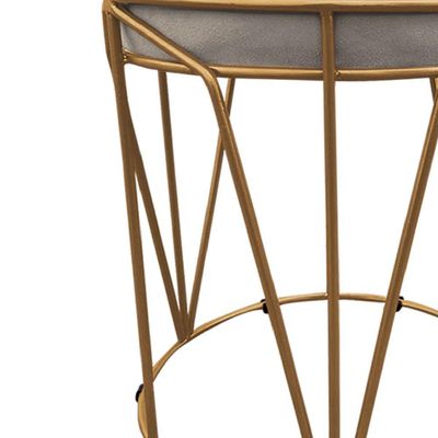 Puff Multiuso Com Mesa 2 Em 1 Suede Bege Base Dourado