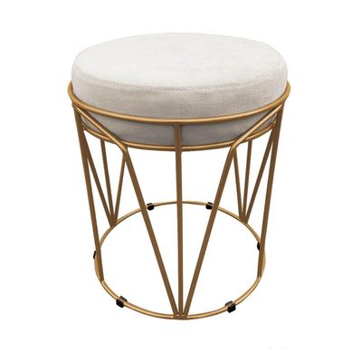 Puff Multiuso Com Mesa 2 Em 1 Suede Bege Base Dourado