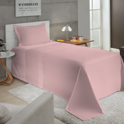 Jogo de Cama 100% algodão Solteiro Liso 200 Fios Nova América Rosê