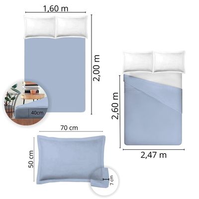 Jogo de Cama 100% algodão Queen Size Liso 200 Fios Nova América Azul