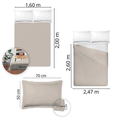 Jogo de Cama 100% algodão Queen Size Liso 200 Fios Nova América Bege