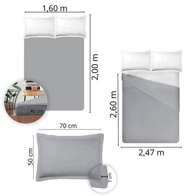 Jogo de Cama 100% algodão Queen Size Liso 200 Fios Nova América Cinza