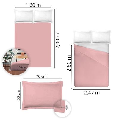 Jogo de Cama 100% algodão Queen Size Liso 200 Fios Nova América Rosê