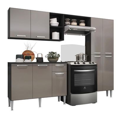 Cozinha Compacta Multimóveis Pequim Up Fg2999 Com Armário E Balcão Preta/lacca Fumê