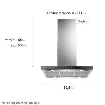 Coifa de Ilha Electrolux 90cm Inox Experience com Inteligência Artificial e Alto Poder Sucção (CE9IF) 220V