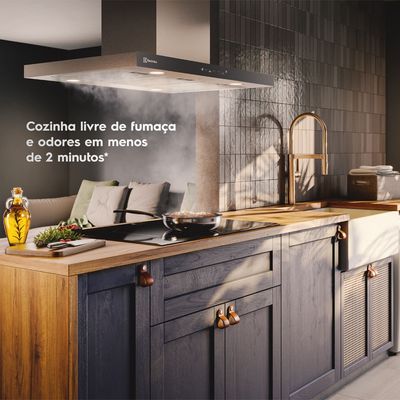 Coifa de Ilha Electrolux 90cm Inox Experience com Inteligência Artificial e Alto Poder Sucção (CE9IF) 220V