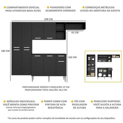 Cozinha Compacta Multimóveis Pequim Sun Fg3000 Com Armário E Balcão Preta