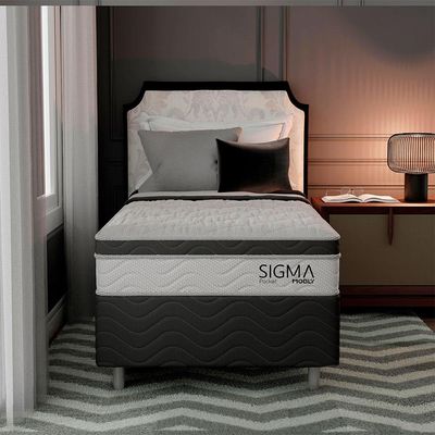 Cama Box com Colchão Solteirão Sigma Molas Ensacadas (22x108x198) Branco e Cinza