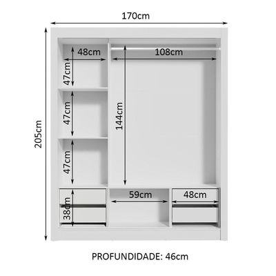 Guarda Roupa Lyon Plus Portas Correr Espelho Branco Madesa