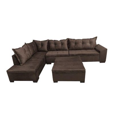 Sofá de Canto 5 Lugares com Chaise Esquerdo Corupá Suede Café