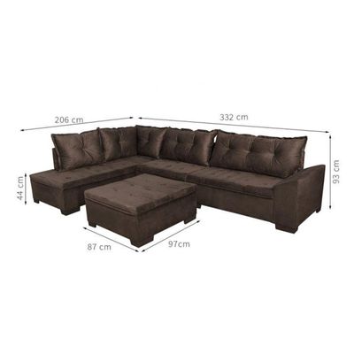 Sofá de Canto 5 Lugares com Chaise Esquerdo Corupá Suede Café