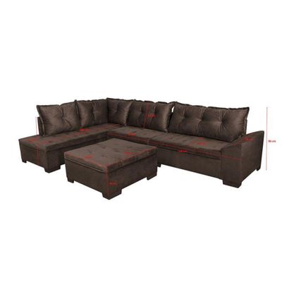 Sofá de Canto 5 Lugares com Chaise Esquerdo Corupá Suede Café