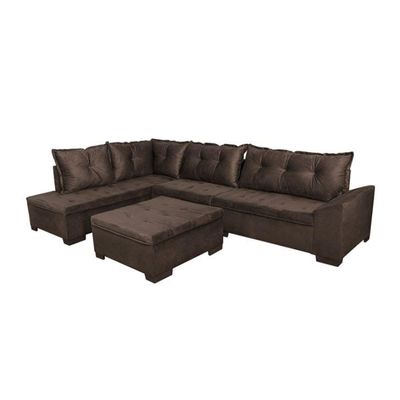 Sofá de Canto 5 Lugares com Chaise Esquerdo Corupá Suede Café