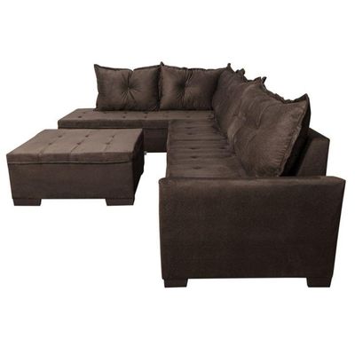 Sofá de Canto 5 Lugares com Chaise Esquerdo Corupá Suede Café