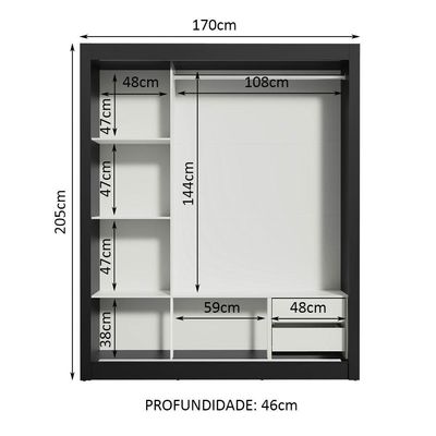 Guarda Roupa Lyon 3 Portas com Espelho e 2 Gavetas Madesa