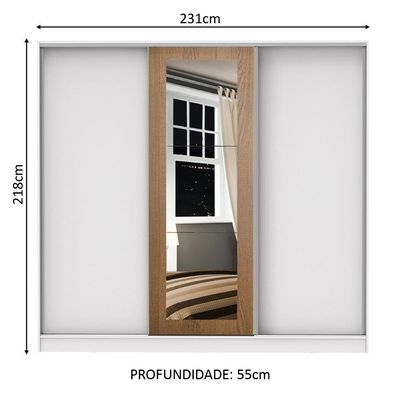 Guarda Roupa Eros 100% MDF 3 Portas 1 Espelho Madesa