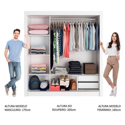 Guarda Roupa Lyon 3 Portas com Espelho e 2 Gavetas Madesa