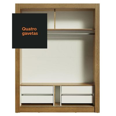 Guarda Roupa Solteiro 2 Portas Correr 4 Gavetas Plus Madesa